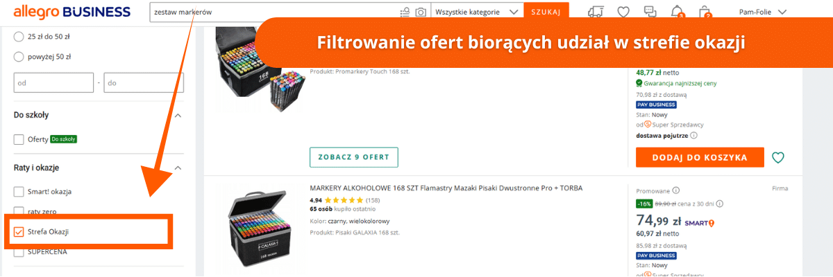filtr strefa okazji Allegro
