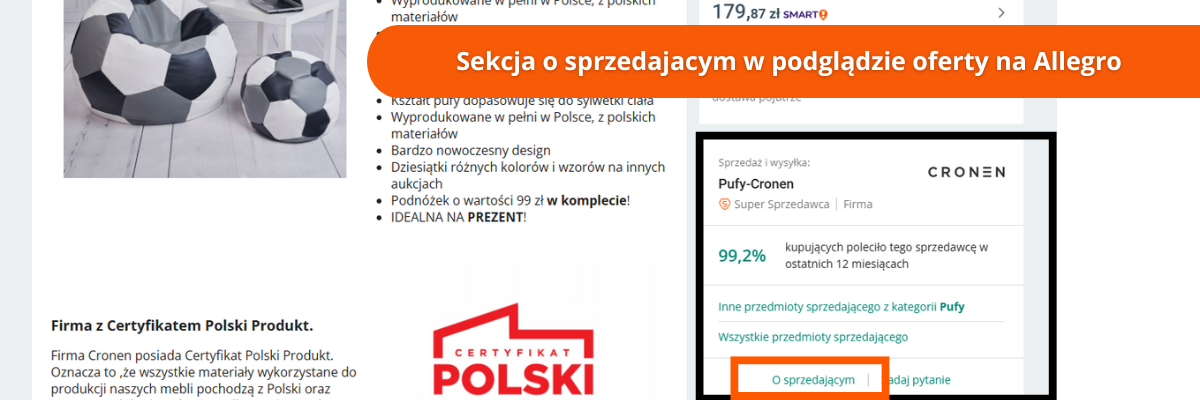 Informacje o sprzedającym w podglądzie oferty na Allegro