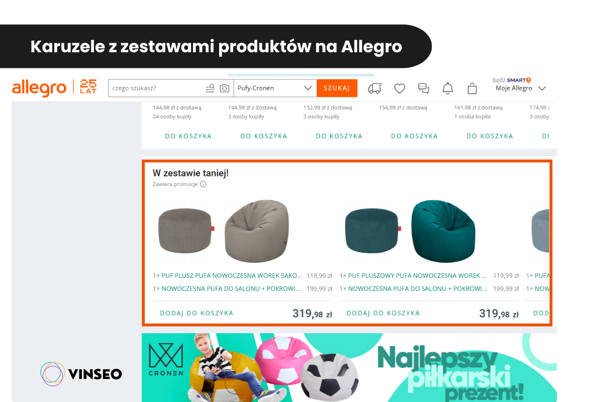 Karuzele z zestawami produktów na Allegro