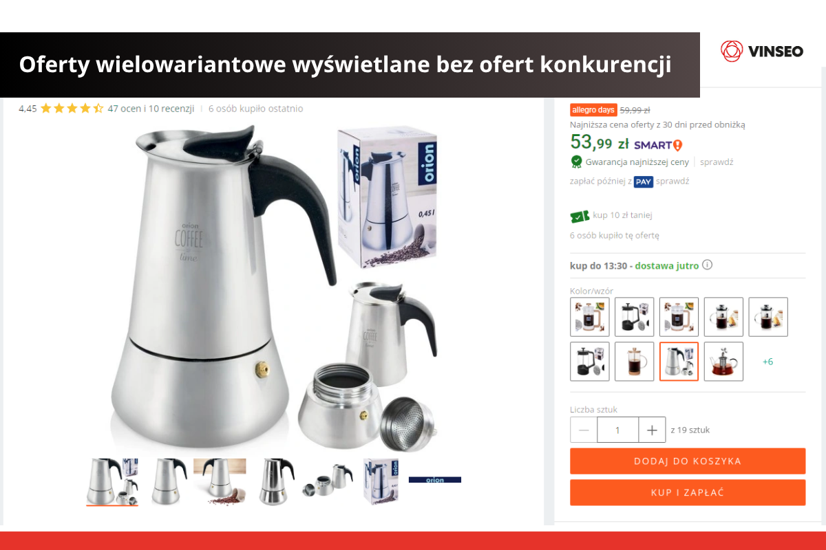 Oferty wielowariantowe wyświetlane bez ofert konkurencji