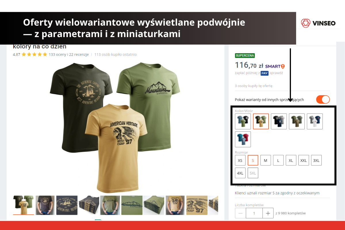 Oferty wielowariantowe wyświetlane podwójnie — z parametrami i z miniaturkami