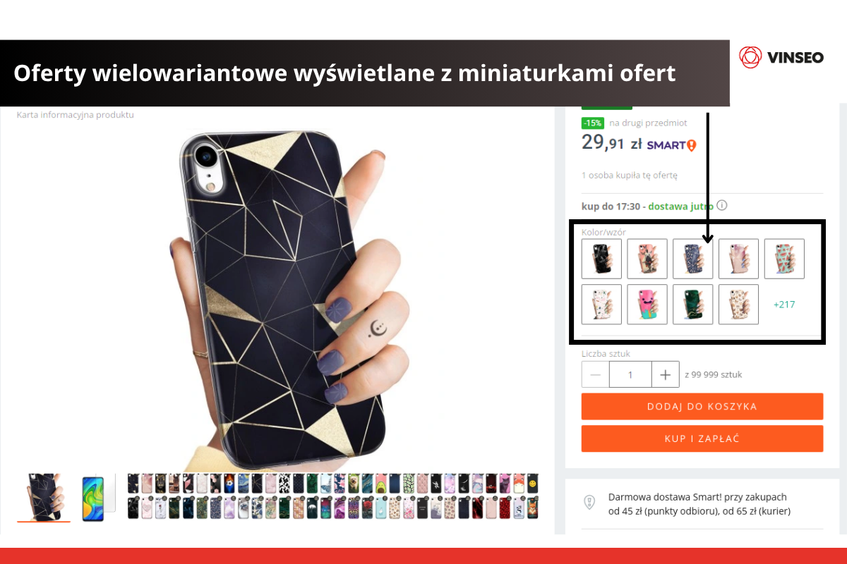 Oferty wielowariantowe wyświetlane z miniaturkami ofert
