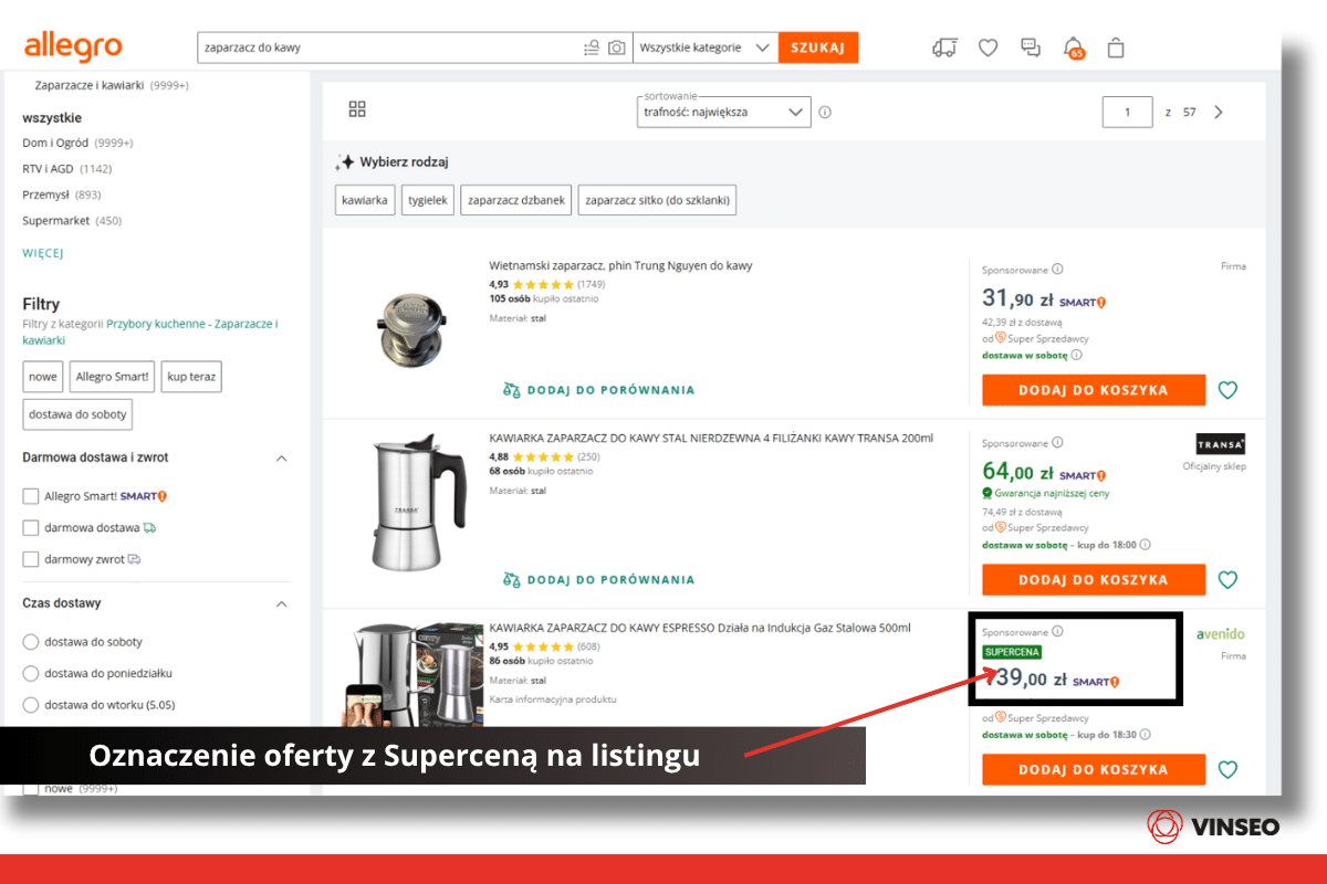 Oznaczenie oferty z Superceną na listingu
