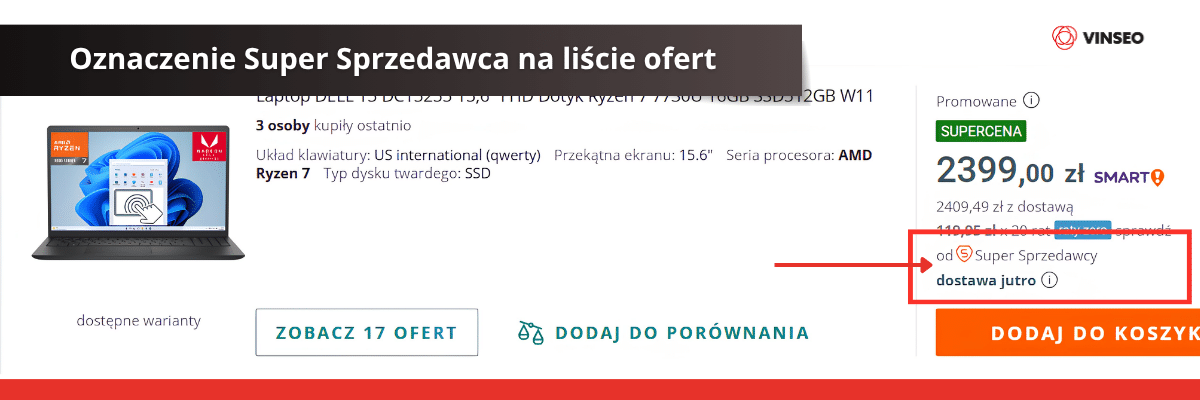 Oznaczenie Super Sprzedawca na liście ofert