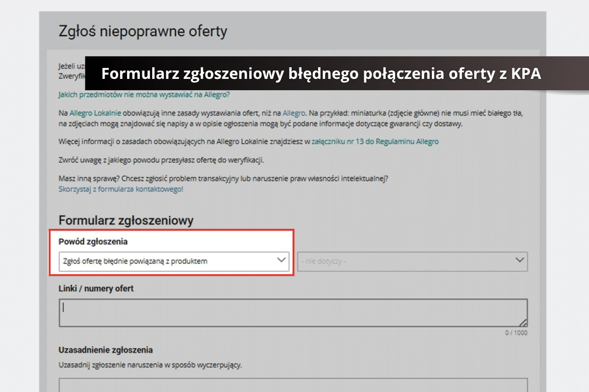Formularz zgłoszenia błędnego połączen8ia z katalogiem produktów