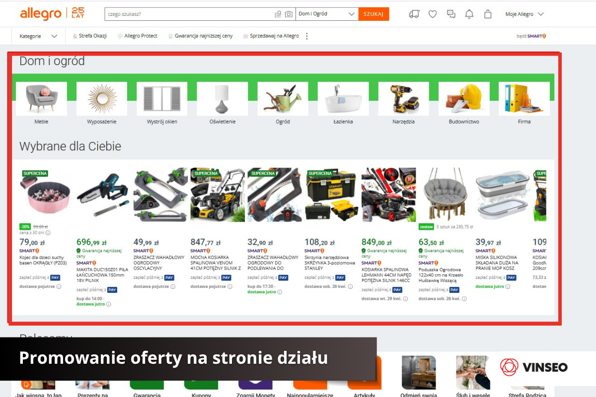 promowanie oferty na stronie działu