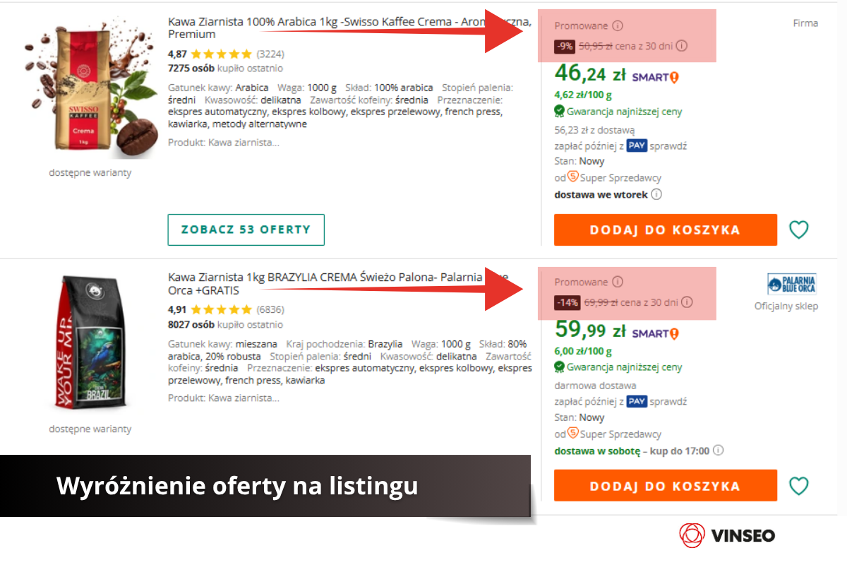 wyróżnienie oferty na listingu