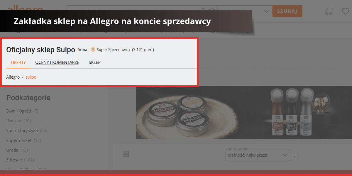 Zakładka sklep na Allegro na koncie sprzedawcy