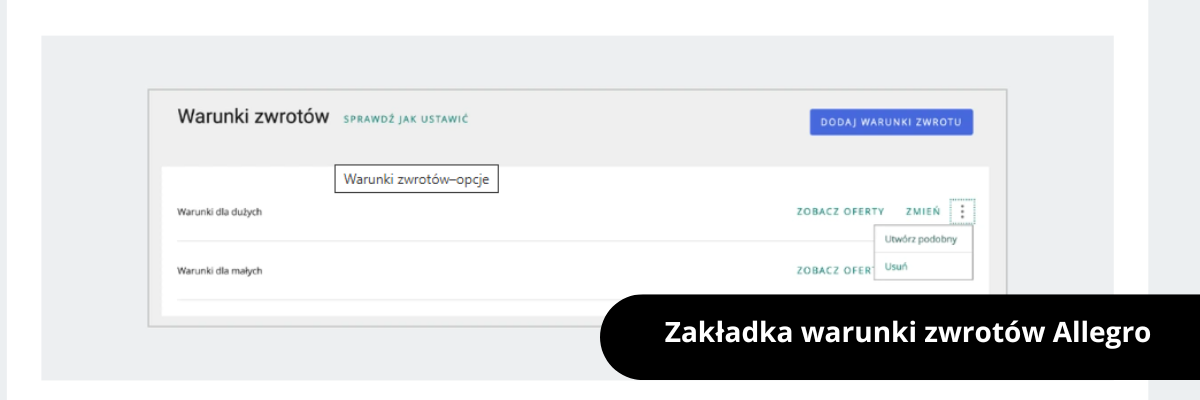 zakładka warunki zwrotów Allegro