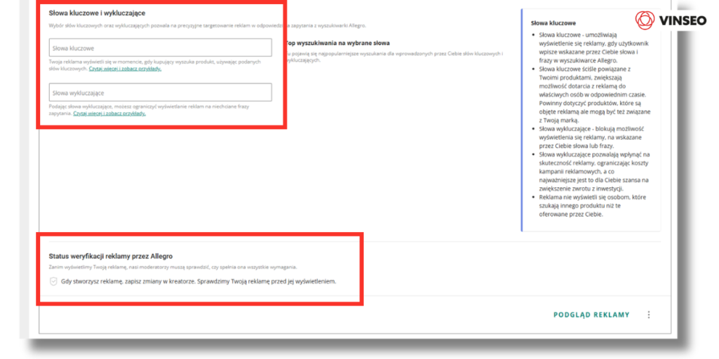 kampania reklamowa Allegro - reklama banerowa słowa kluczowe i wykluczające