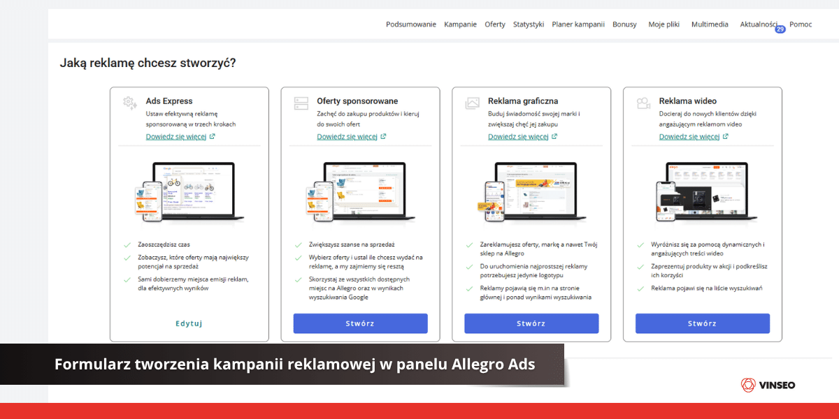 Formularz tworzenia kampanii reklamowej w panelu Allegro Ads