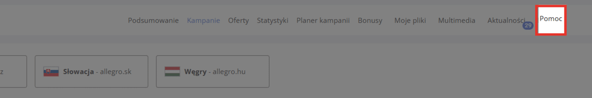 Zakładka Pomoc Allegro