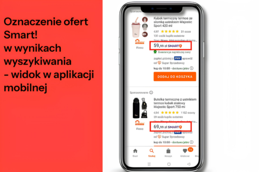 Oznaczenie ofert Smart! w wynikach wyszykiwania - widok w aplikacji mobilnej